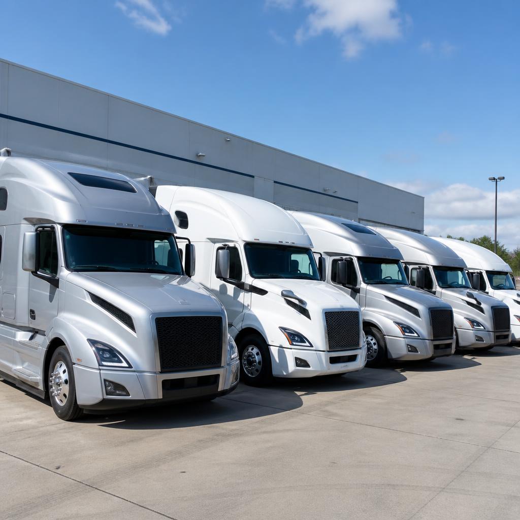 Space Expedite semi-trucks staged at a terminal before nationwide freight runs